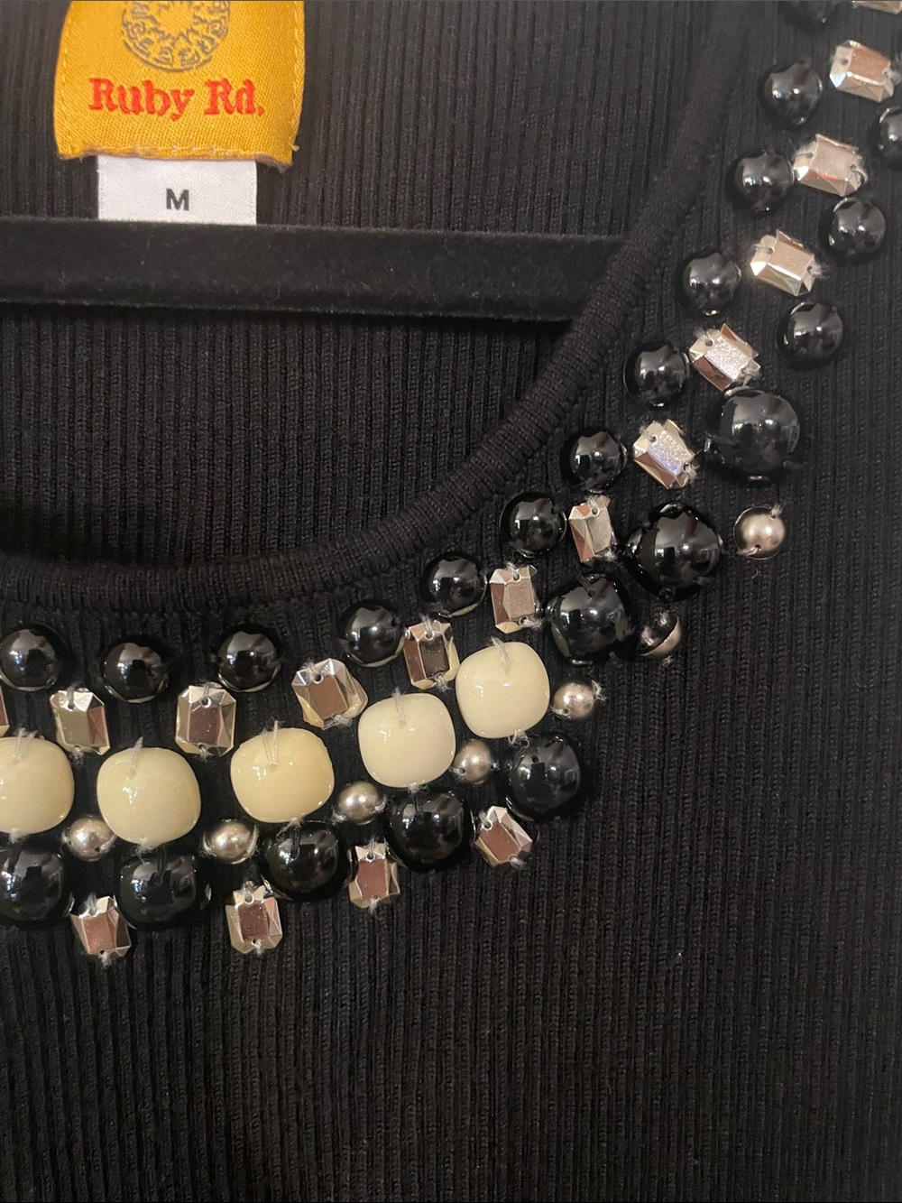 Ruby Rd. Black Ribbed Tank with Beaded Neckline - Picture 3 of 4
